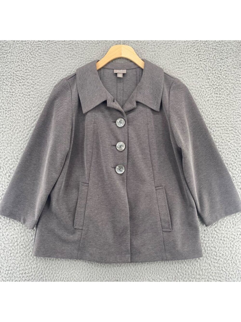 J Jill Blazer Womens Extra Small Gray Button Up Notch Lapel Pleated 3/4 Sleeves
